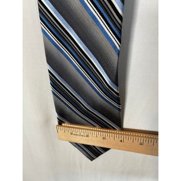 Platinum Designs 100% Silk Blue Black Stripe Neck Tie Formal Suit Tie - Picture 5 of 5